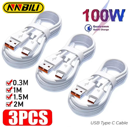 Cable USB-C Carga Rápida 100W 6A NNBILI — Pack de 3 unidades