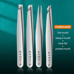 Set de 4 Pinzas de Precisión de Acero Inoxidable — Depilar y Pelo Enquistado GooseBay