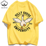 Silly Goose University Printing Mens T-Shirts Summer Cotton All-Match Loose T Shirt Crewneck Streetwear Hip Hop Soft Clothes GooseBay