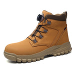 Leather Non Slip Work Boots for Men Rotating Button Safety Shoes Steel Toe Sneaker Male Puncture Proof Protective Boots GooseBay
