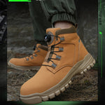 Leather Non Slip Work Boots for Men Rotating Button Safety Shoes Steel Toe Sneaker Male Puncture Proof Protective Boots GooseBay