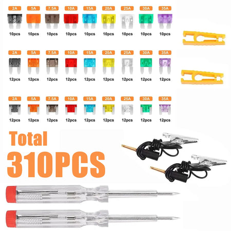 Kit de 310 Fusibles para Coche y SUV — Con 2 Comprobadores y 2 Extractores