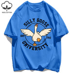 Silly Goose University Printing Mens T-Shirts Summer Cotton All-Match Loose T Shirt Crewneck Streetwear Hip Hop Soft Clothes GooseBay