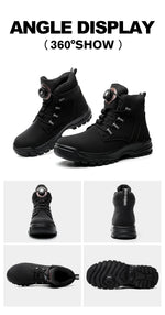 Leather Non Slip Work Boots for Men Rotating Button Safety Shoes Steel Toe Sneaker Male Puncture Proof Protective Boots GooseBay