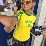Womens Aesthetic BRASIL Letter Print T-Shirt and Shorts Suit, Vintage Grunge  Short Sleeve Baby Tees, Summer Crop Top Y2k Clothe GooseBay